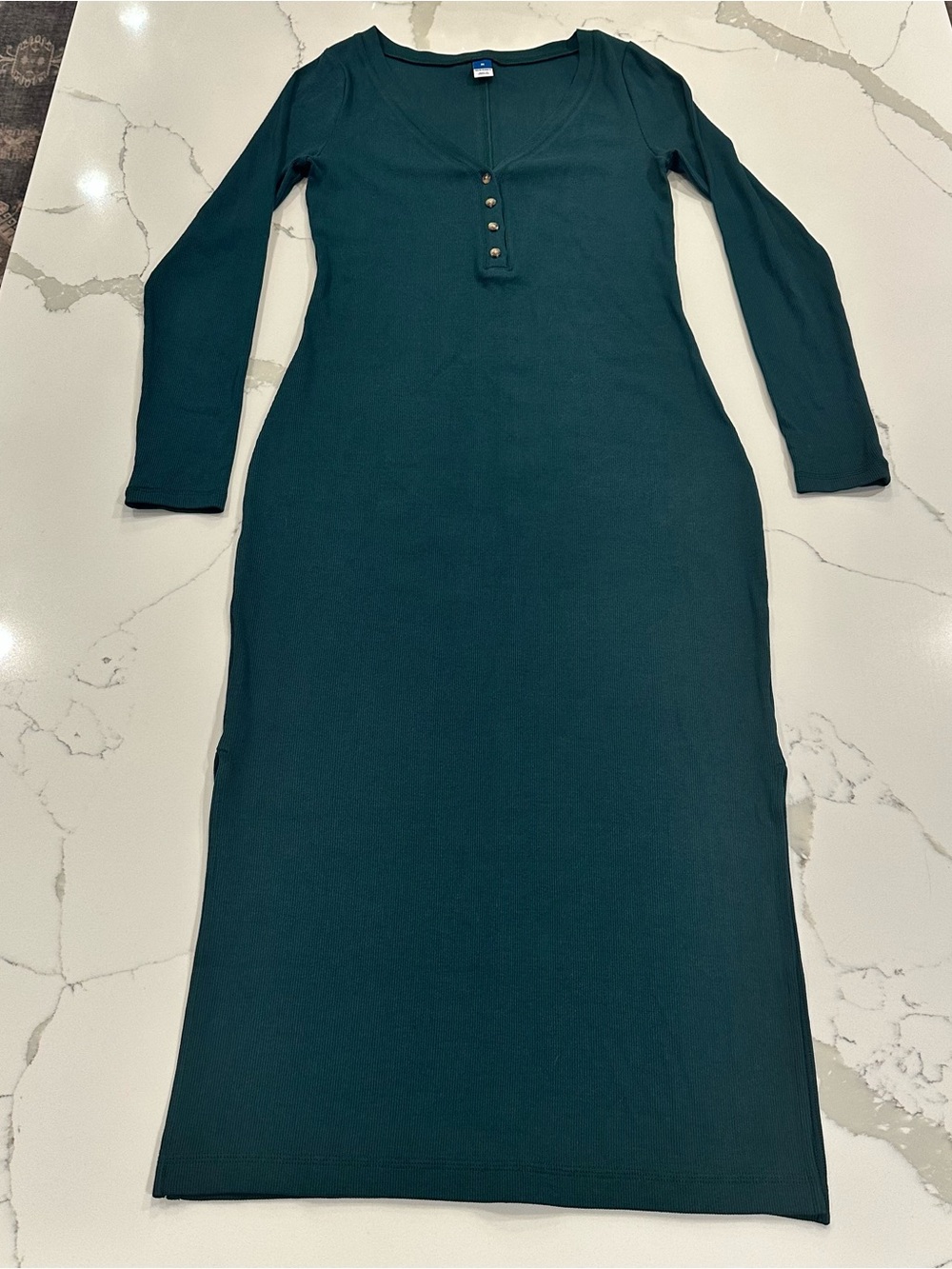 Old Navy Rib Knit Henley Midi Dress Womens M Forest Green Long Sleeve Y2K 90s